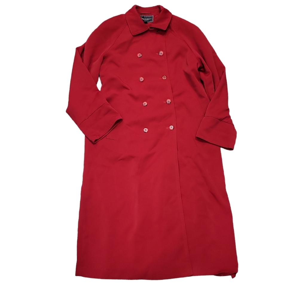 Gallery women's red long maxi full length double breast trenchcoat 10P